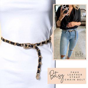 Betsy Faux Leather Strap Chain Belt